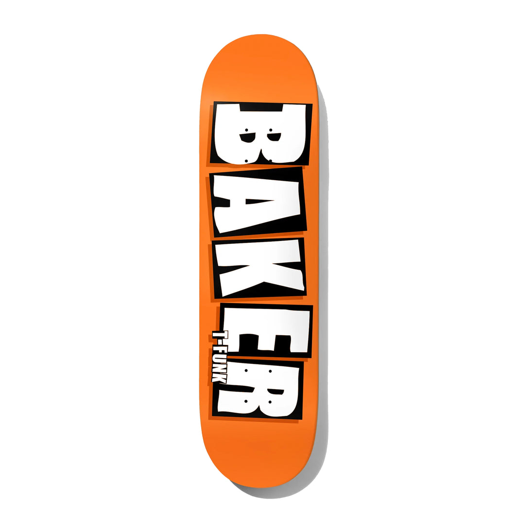 Baker T-Funk Brand Name Neon Orange Skateboard Deck - 8.25 B2 Shape