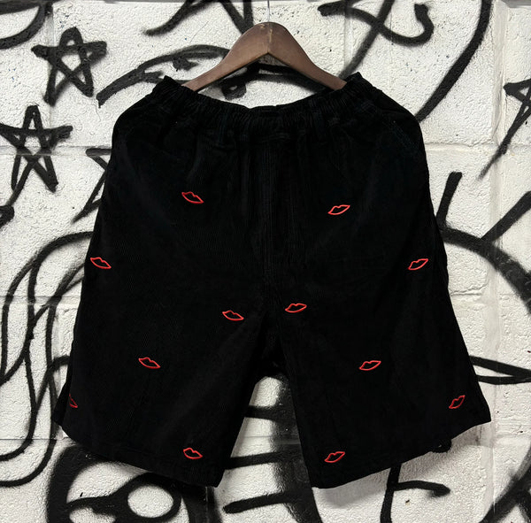 Sex Skateboards Mini Lips Logo Straight Fit Corduroy Shorts - Black