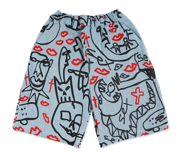 Sex Skateboards Luigis Baggy Fit Denim Shorts - Blue