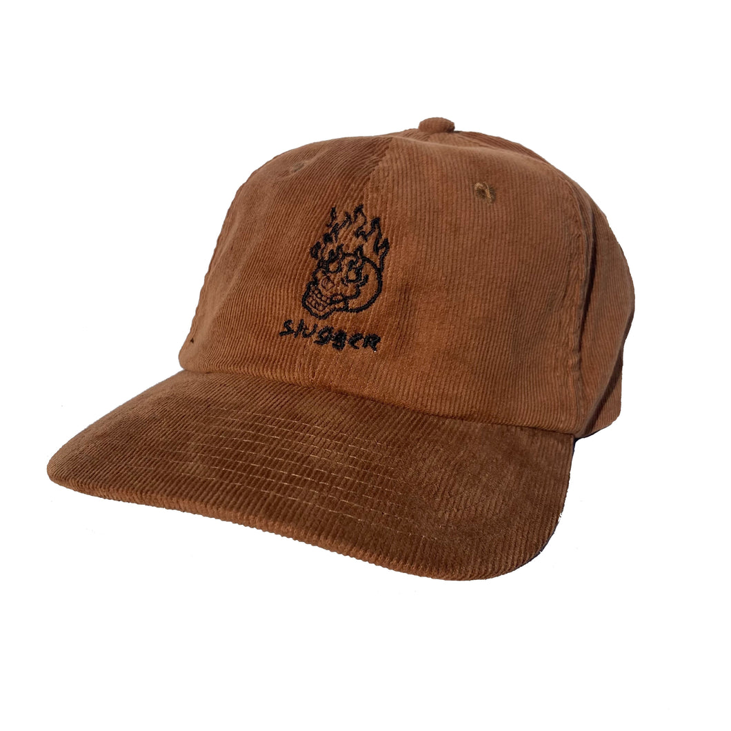 Slugger Flaming Skull 6 Panel Cord Strapback Cap - Brown