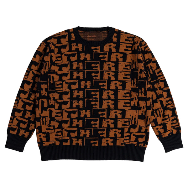 There Skateboards Torn Jacquard Knit Sweater - Black / Brown